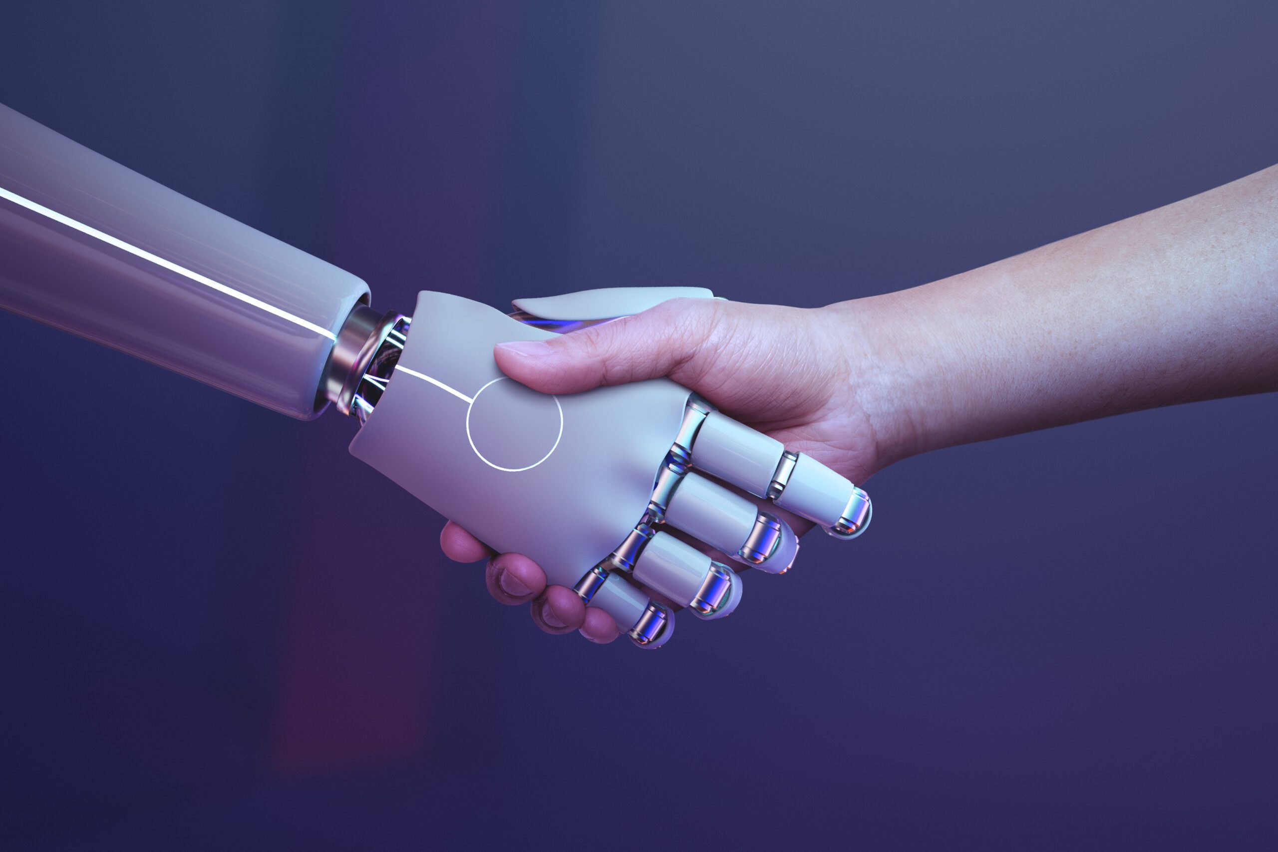 AI - human and robot shaking hands